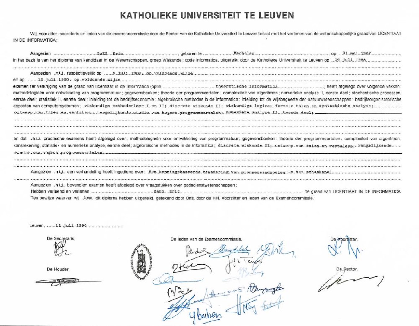 1990 (MSc) Master of Computer Science